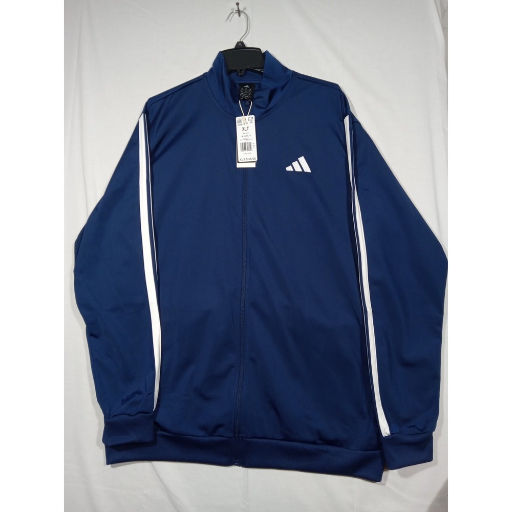 Adidas Mens Track Jacket XLT JI8817 Bark Blue White Three Stripe Full Zip